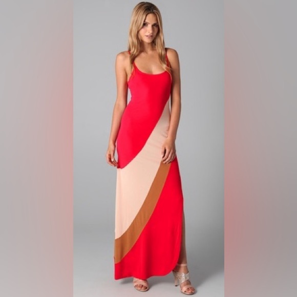 Haute Hippie Women Maxi Dress Medium Red Swirl Bodycon Side Split Tank Statement - Picture 1 of 10